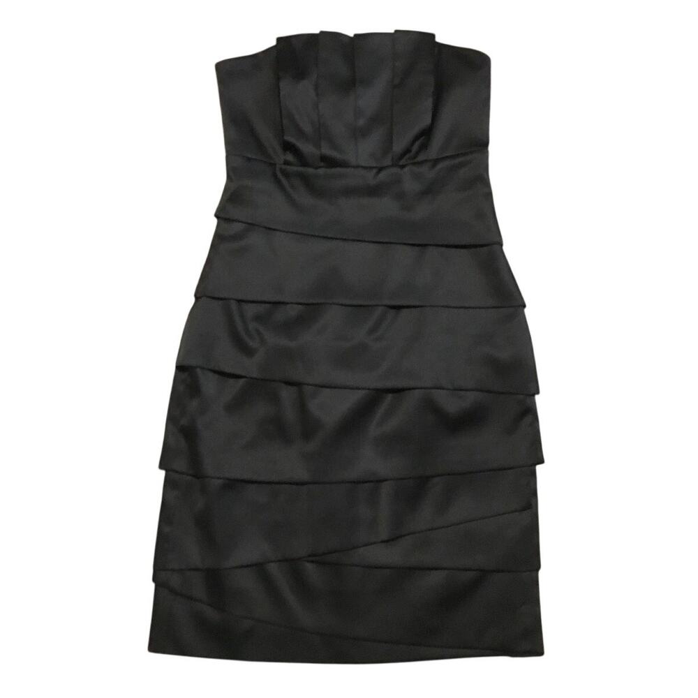White House Black Market Satin Strapless Tiered Dress Zip Up Knee Length 4 Black